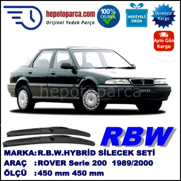 ROVER Serie 200  10.89-03.00 450 / 450 mm. RBW Hybrid Silecek Seti. U Kanca Uyumlu Hibrit