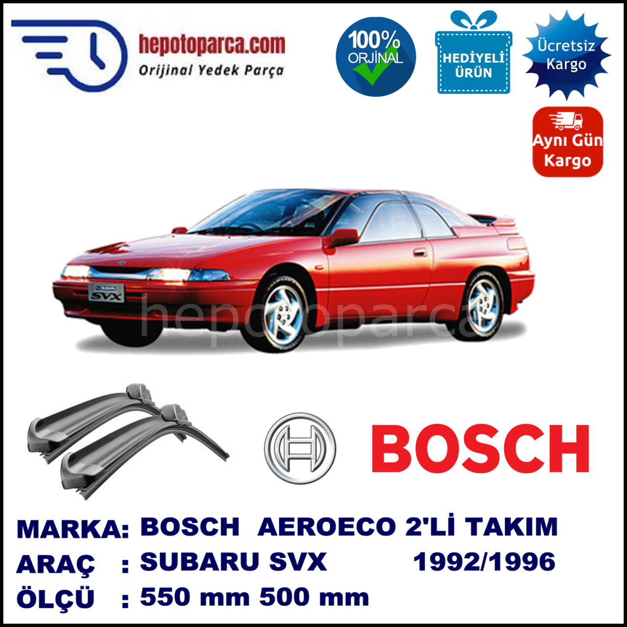 SUBARU SVX  09.1992-12.1996, 550 / 500 mm. BOSCH AEROECO Aparatlı Muz Silecek