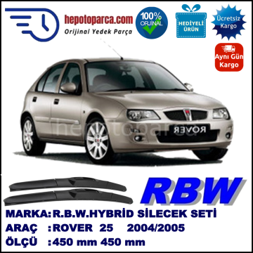 ROVER 25  10.04-05.05 450 / 450 mm. RBW Hybrid Silecek Seti. U Kanca Uyumlu Hibrit