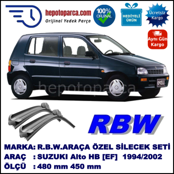 SUZUKI Alto Hatchback [EF] 10.94-02.02 480 / 450 mm. RBW Muz Silecek Seti  2'li Takım. U Kanca Uyumludur.