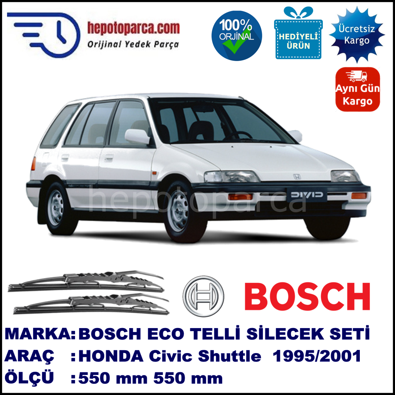 HONDA Shuttle  01.95-05.01 550 / 550 mm. BOSCH ECO Telli Silecek 2'li Takım