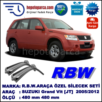 SUZUKI Grand Vitara [JT] 10.05-... 480 / 480 mm. RBW Muz Silecek Seti  2'li Takım. U Kanca Uyumludur.