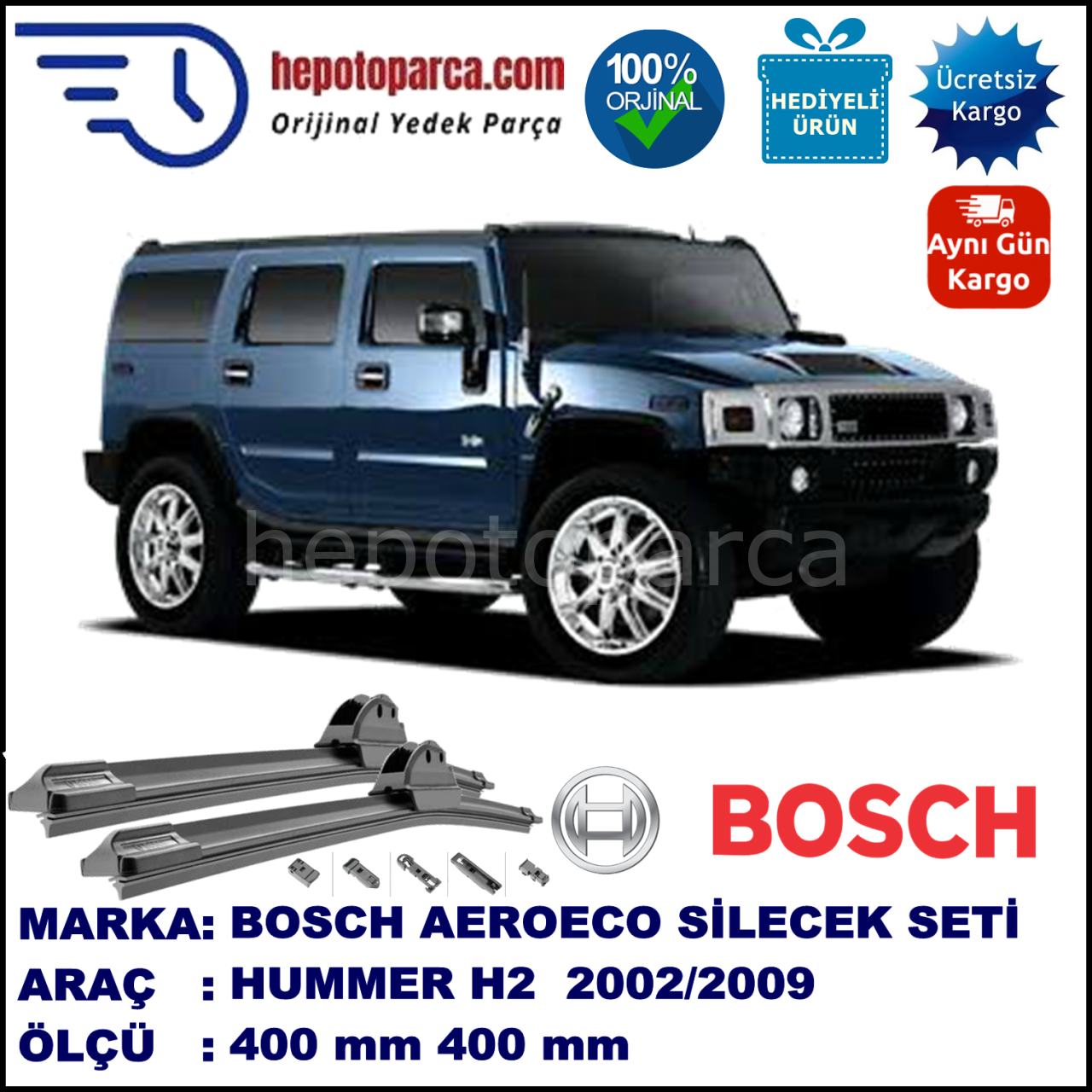 HUMMER H2  09.2002-..., 400 / 400 mm. BOSCH AEROECO Aparatlı Muz Silecek