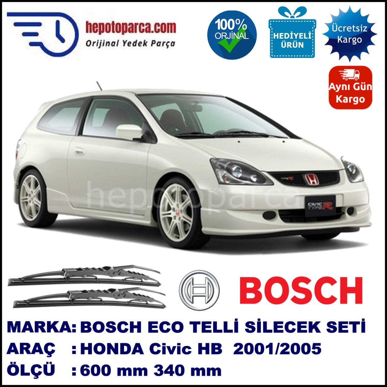 HONDA Civic Hatchback [EU/EP] 02.01-12.05 600 / 340 mm. BOSCH ECO Telli Silecek 2'li Takım