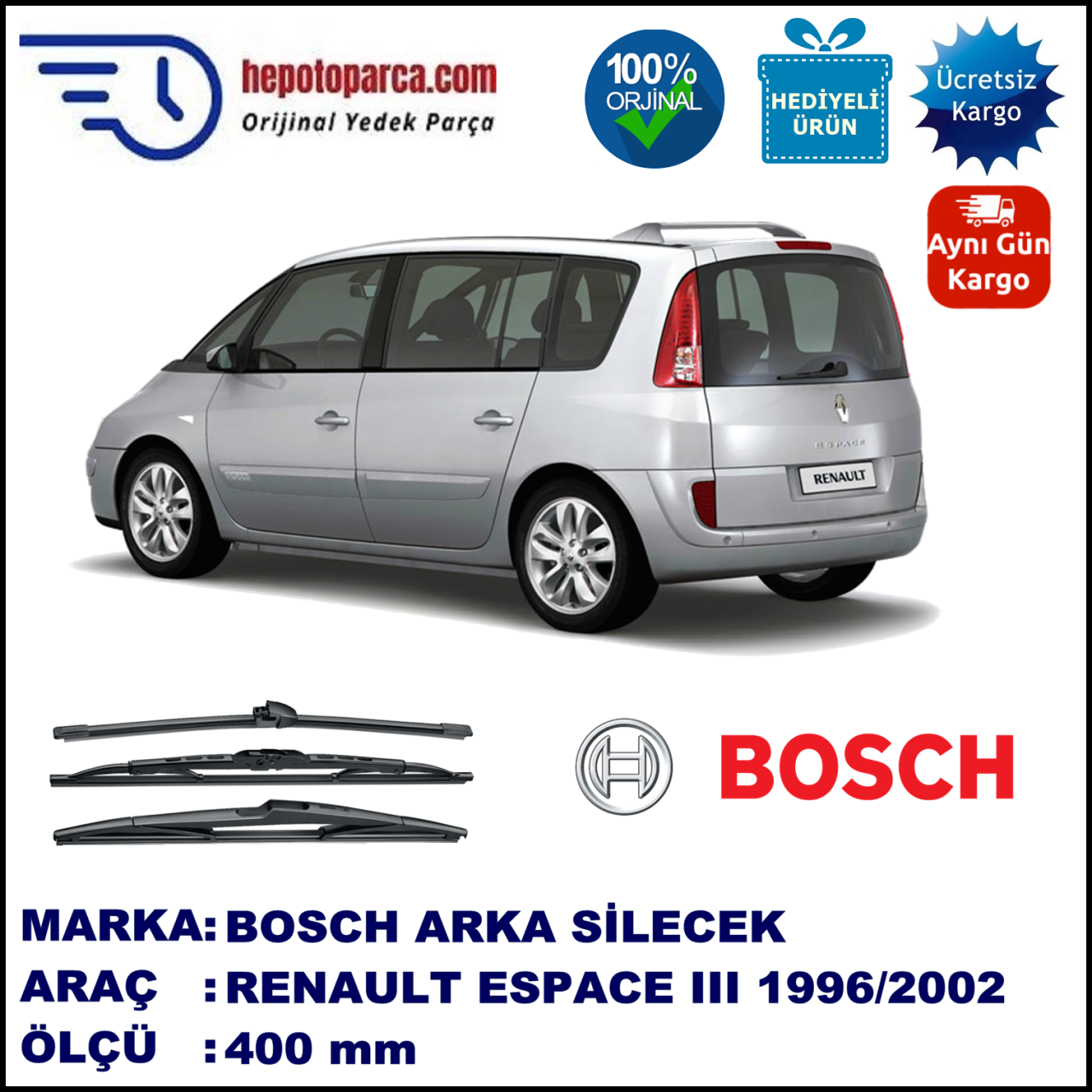RENAULT Espace III [JE0] 400 mm 10.1996-10.2002 BOSCH Arka Silecek