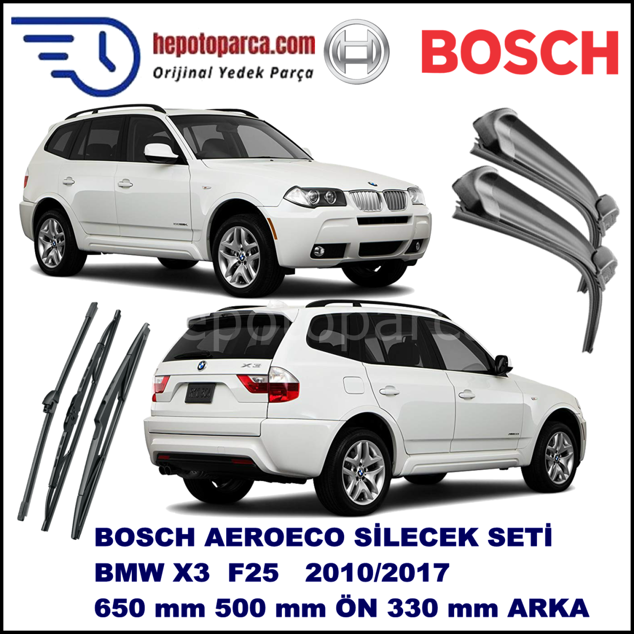 BMW X3 [F 25] 10,2010-,,, Bosch Aeroeco Ön ve Arka Silecek Takımı