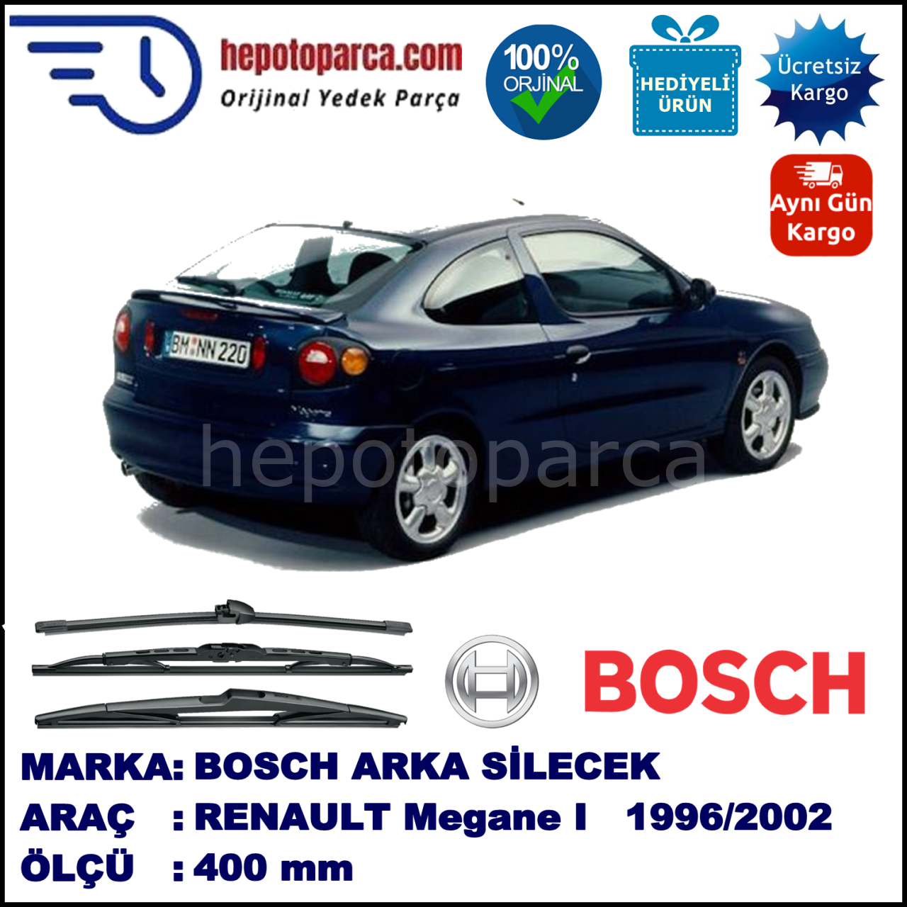 RENAULT Megane I Coupé [X64] 400 mm 01.1996-10.2002 BOSCH Arka Silecek