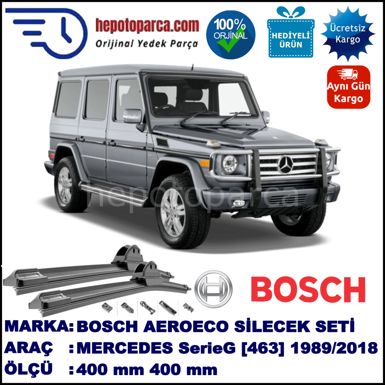 MERCEDES-BENZ Serie G [463] 09.1989-..., 400 / 400 mm. BOSCH AEROECO Aparatlı Muz Silecek