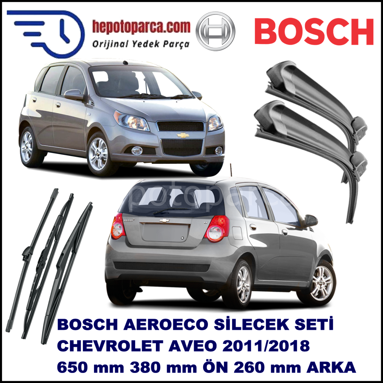CHEVROLET Aveo Hatchback [KL1S, T250; KL1S, T255] 02,2006-12,2011 Bosch Aeroeco Ön ve Arka Silecek Takımı
