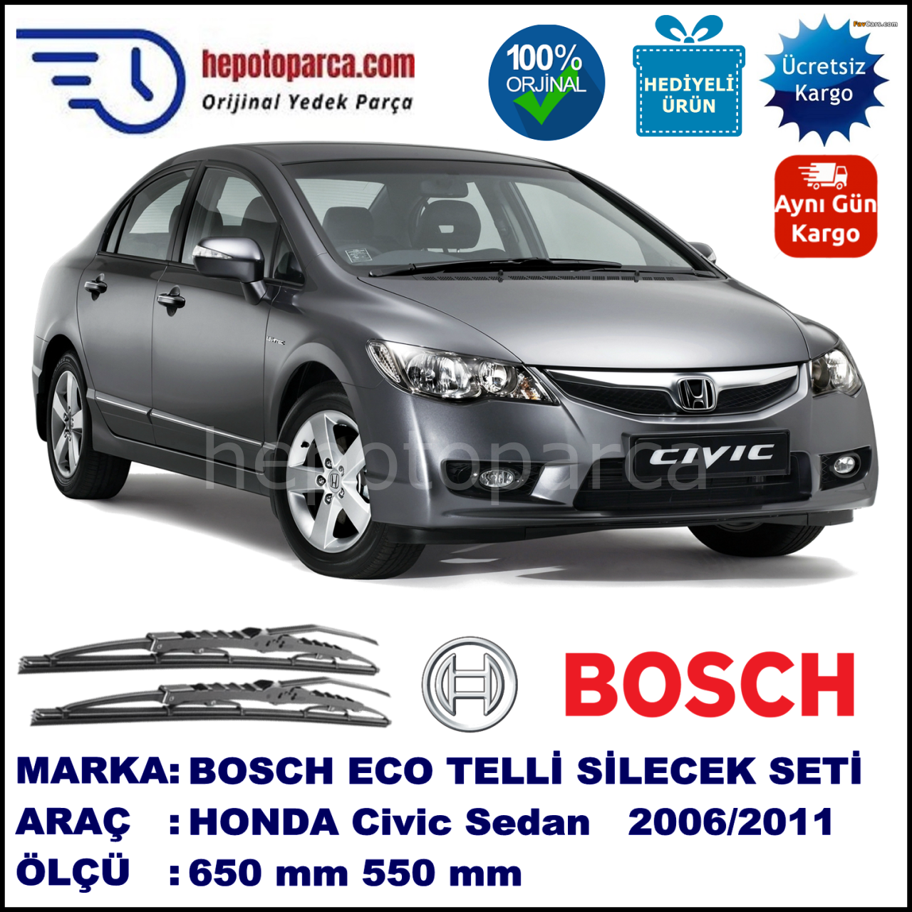 HONDA Civic Sedan [FD] 09.06-12.11 650 / 550 mm. BOSCH ECO Telli Silecek 2'li Takım