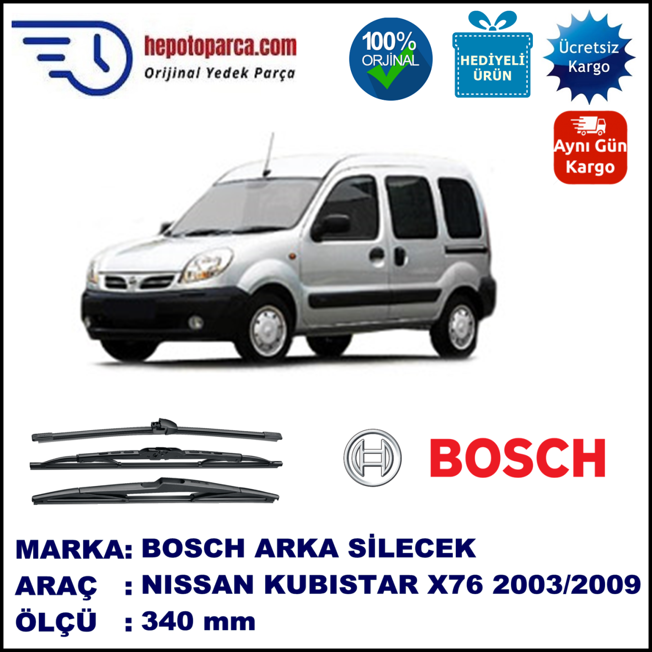 NISSAN Kubistar [X76] 400 mm 07.2003-03.2009 BOSCH Arka Silecek