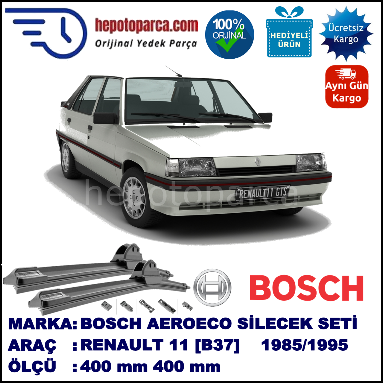 RENAULT 11 [B37] 01.1985-03.1995, 400 / 400 mm. BOSCH AEROECO Aparatlı Muz Silecek