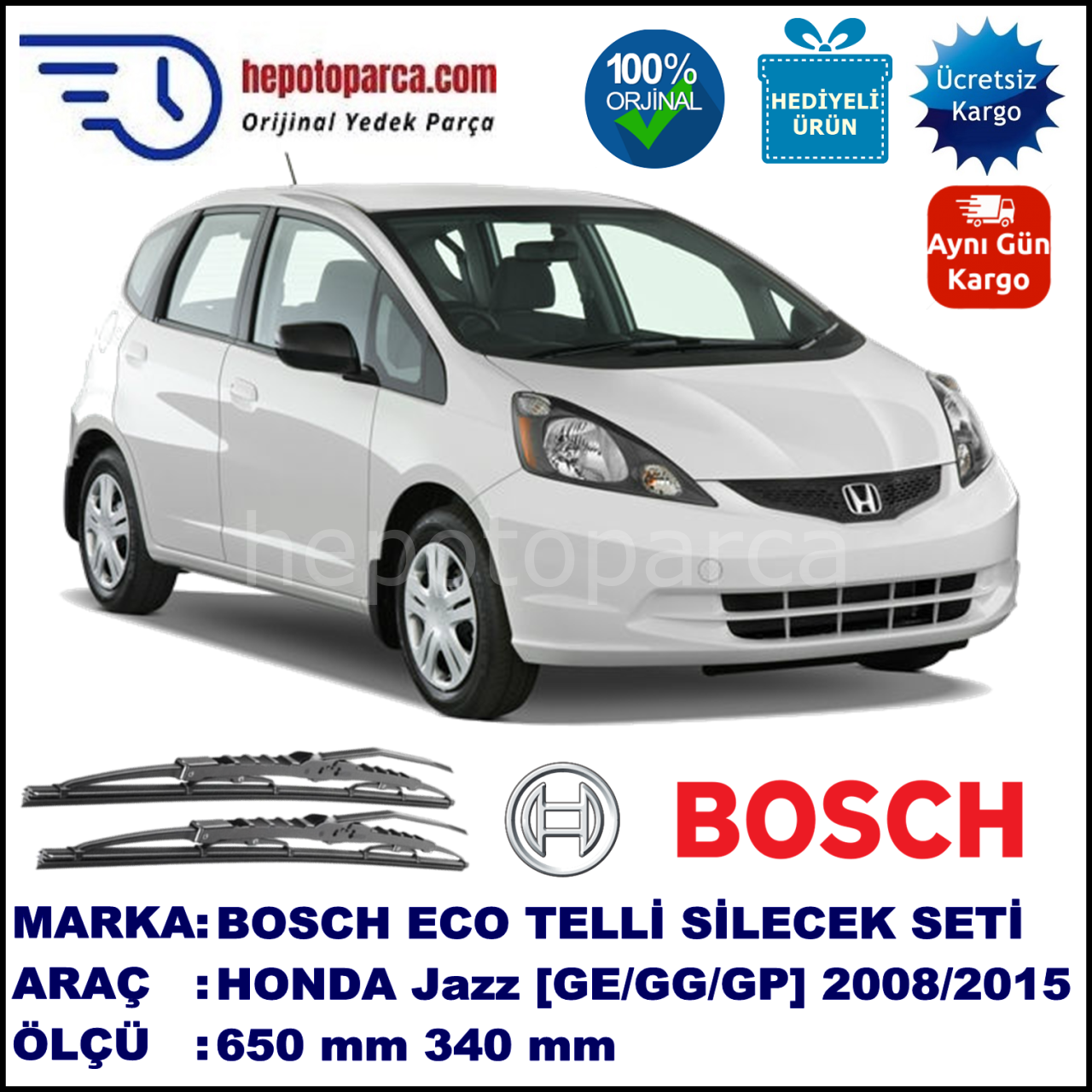 HONDA Jazz [GE/GG/GP] 10.08-... 650 / 340 mm. BOSCH ECO Telli Silecek 2'li Takım