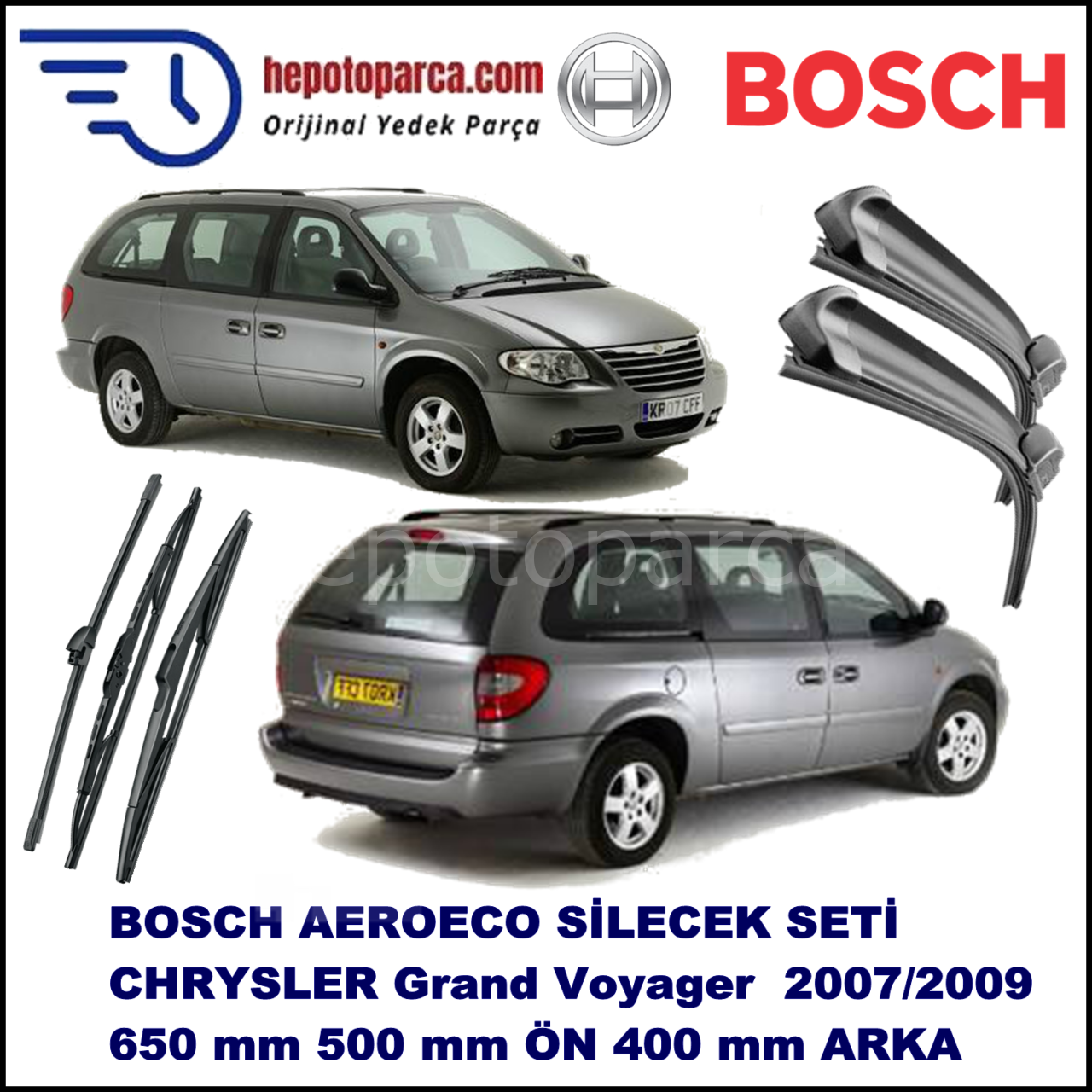 CHRYSLER Grand Voyager [RS] 09,2007-11,2009 Bosch Aeroeco Ön ve Arka Silecek Takımı