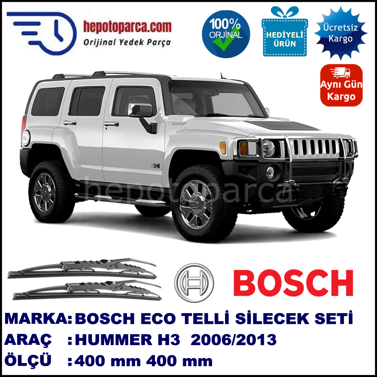 HUMMER H3  09.06-... 400 / 400 mm. BOSCH ECO Telli Silecek 2'li Takım