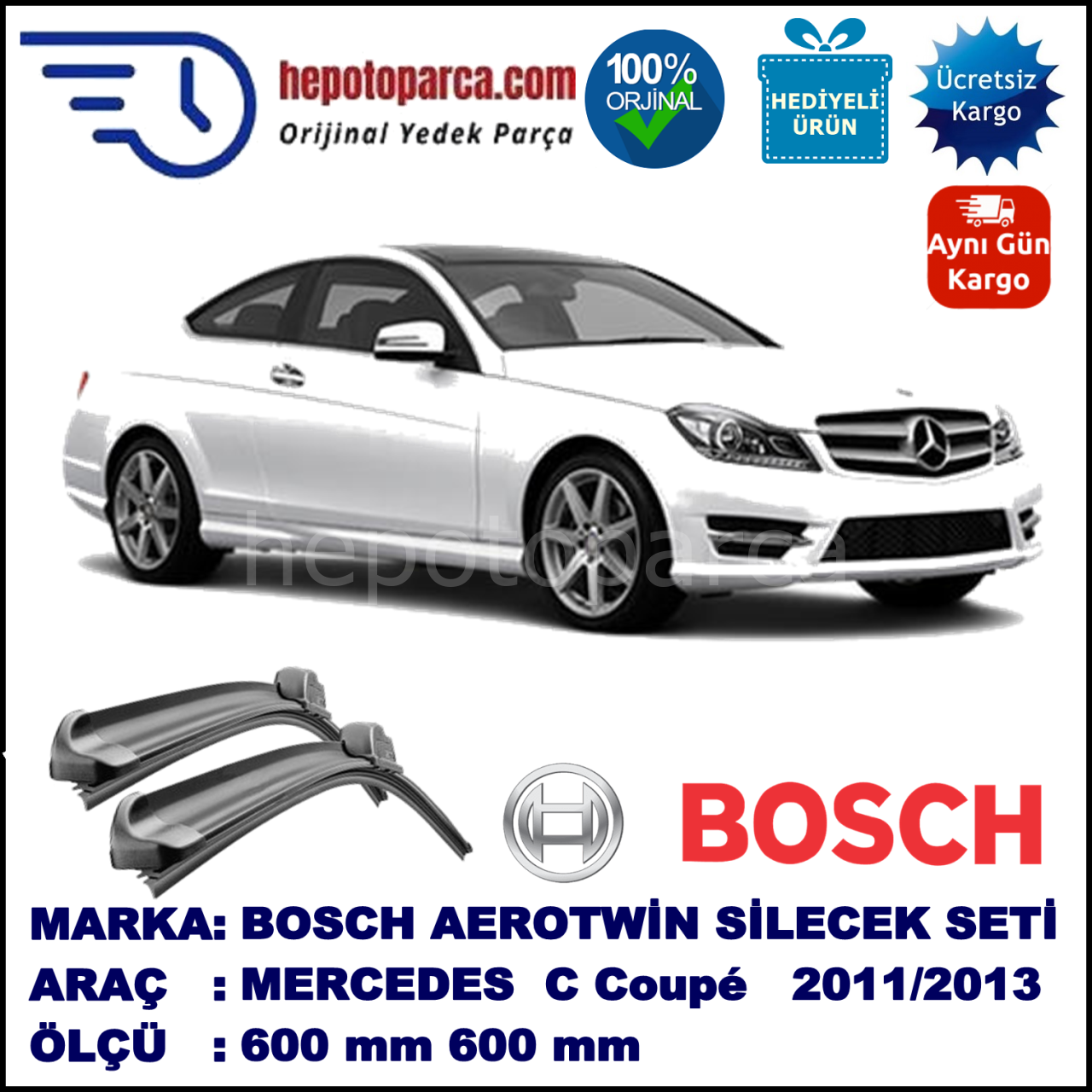 MERCEDES-BENZ Serie C Coupé [204] 03.2011-04.2013 600/600 mm Bosch Aerotwin Araca Özel Silecek