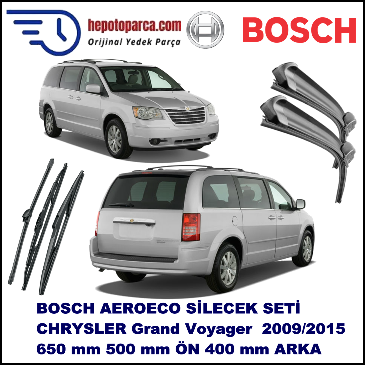 CHRYSLER Voyager [RT] 12,2009-,,, Bosch Aeroeco Ön ve Arka Silecek Takımı