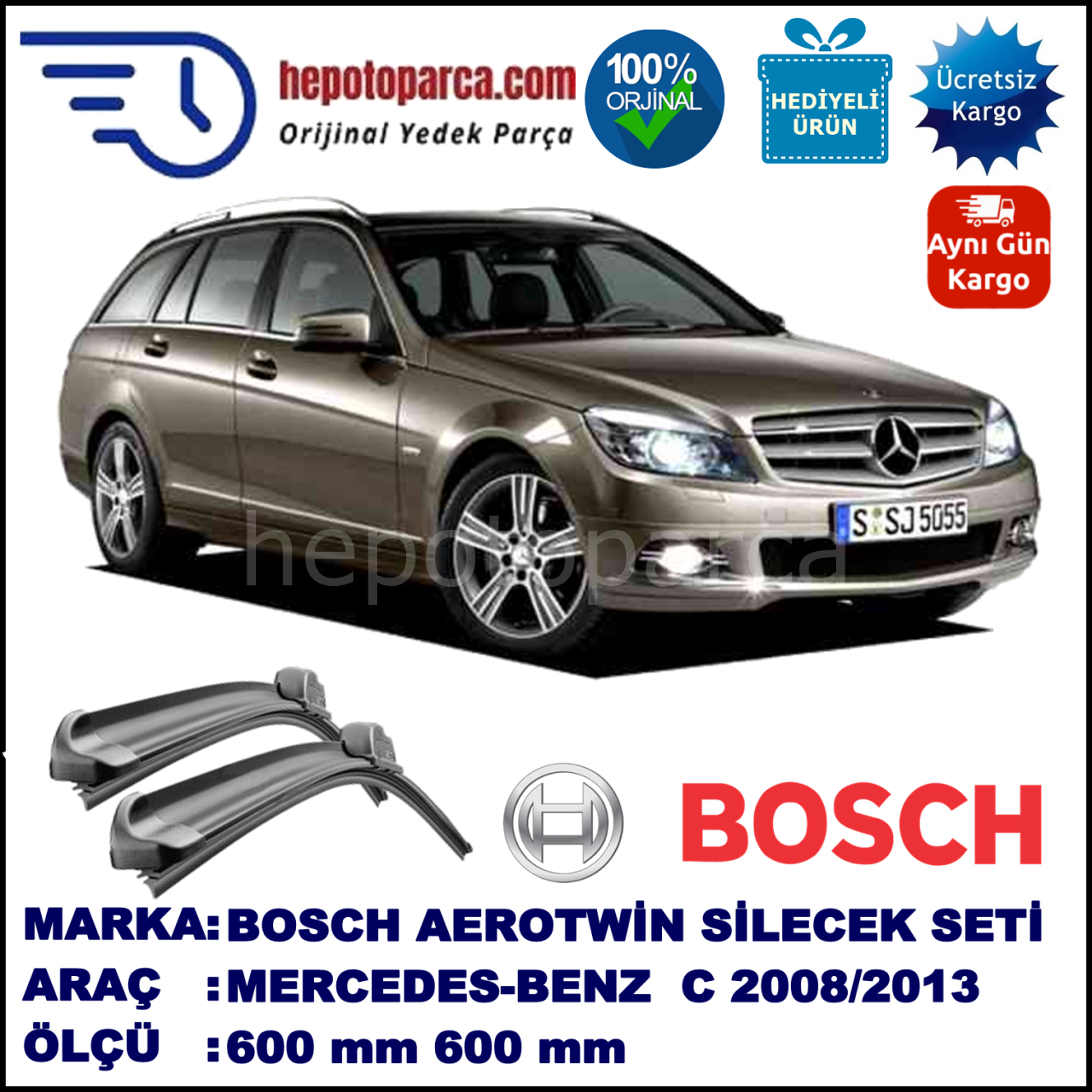 MERCEDES-BENZ Serie C (T-Modell) [204] 12.2008-04.2013 600/600 mm Bosch Aerotwin Araca Özel Silecek