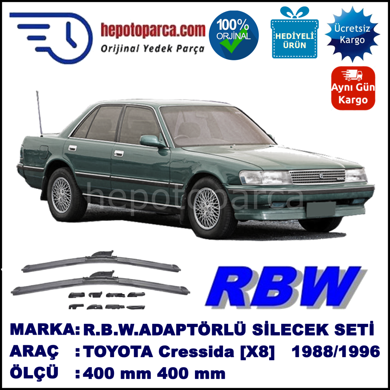 TOYOTA Cressida Sedan [X8] 08.1988-08.1996, 400 / 400 mm.  RBW  ADAPTÖRLÜ MUZ SİLECEK SETİ
