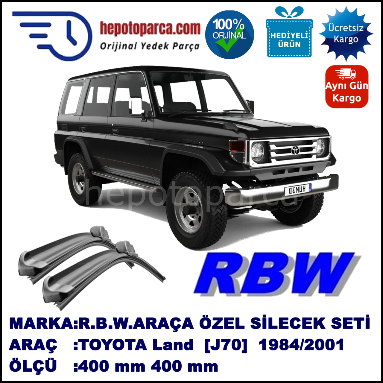 TOYOTA Land Cruiser [J7] 11.84-08.01 400 / 400 mm. RBW Muz Silecek Seti  2'li Takım. U Kanca Uyumludur.