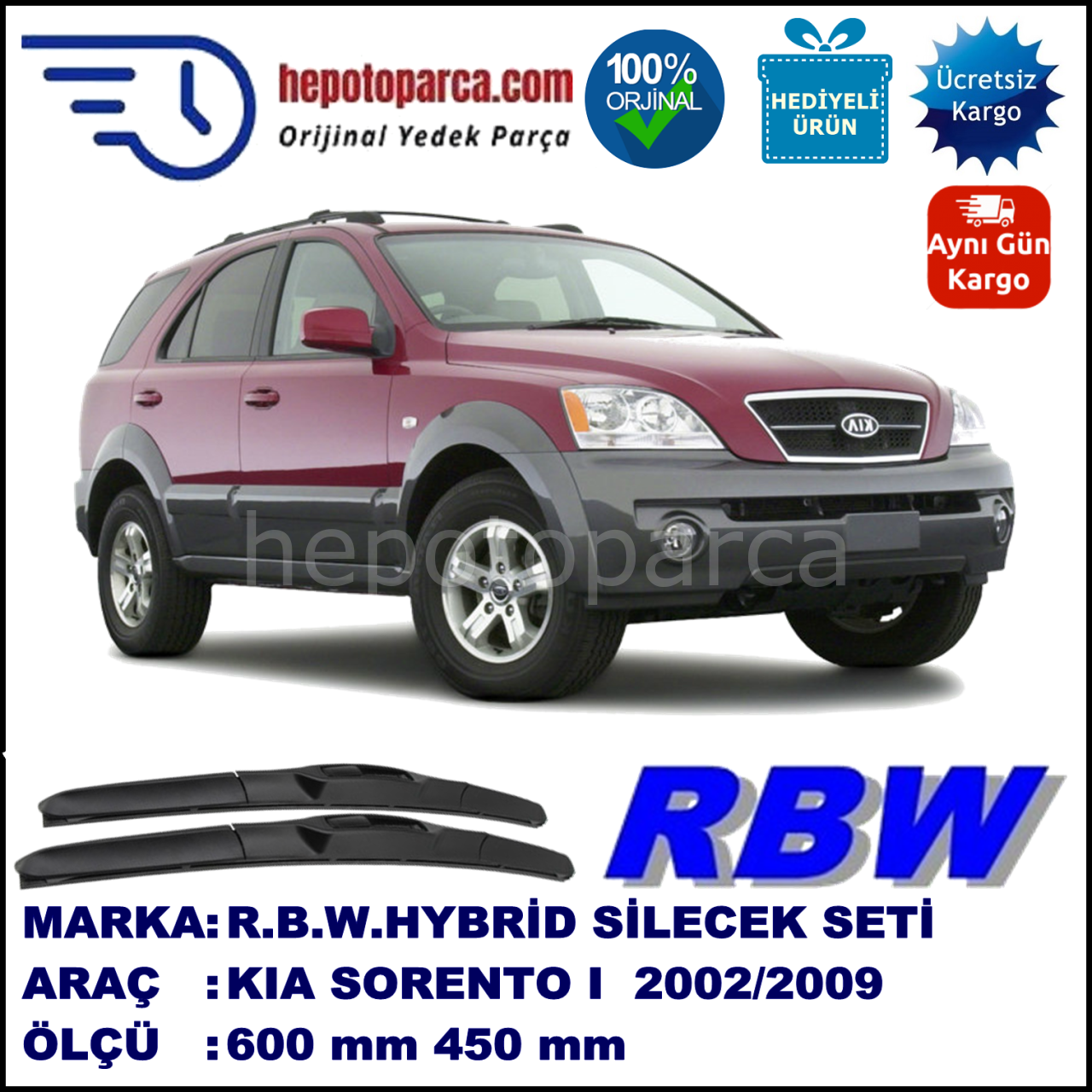 KIA SORENTO 1 HYBRID SİLECEK TAKIMI RBW ARACA ÖZEL (2002-2009)