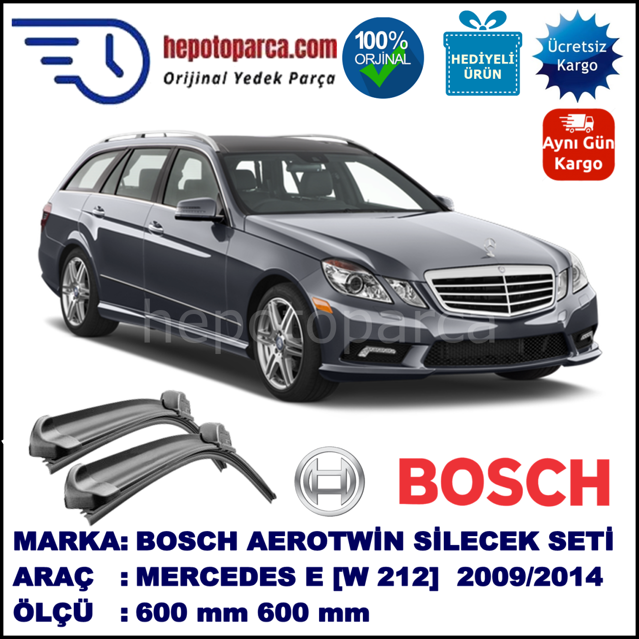 MERCEDES-BENZ Serie E (T-Modell) [212] 08.2009-02.2014 600/600 mm Bosch Aerotwin Araca Özel Silecek