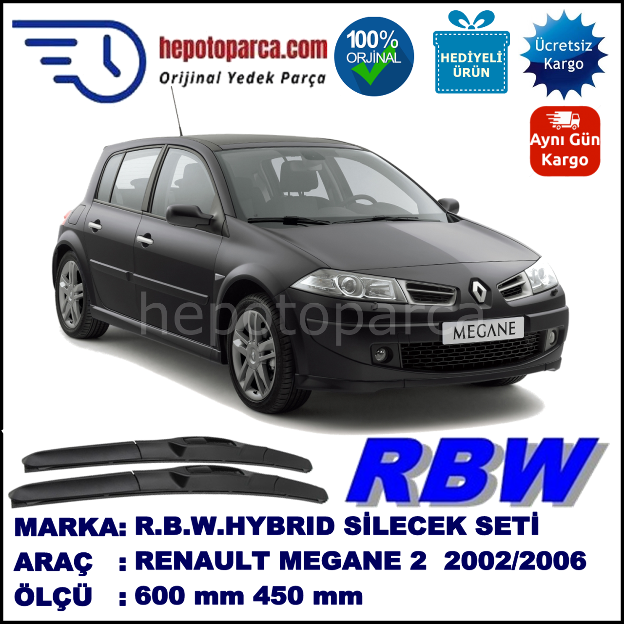 RENAULT MEGANE 2 HYBRID SİLECEK TAKIMI RBW ARACA ÖZEL (2002-2006)