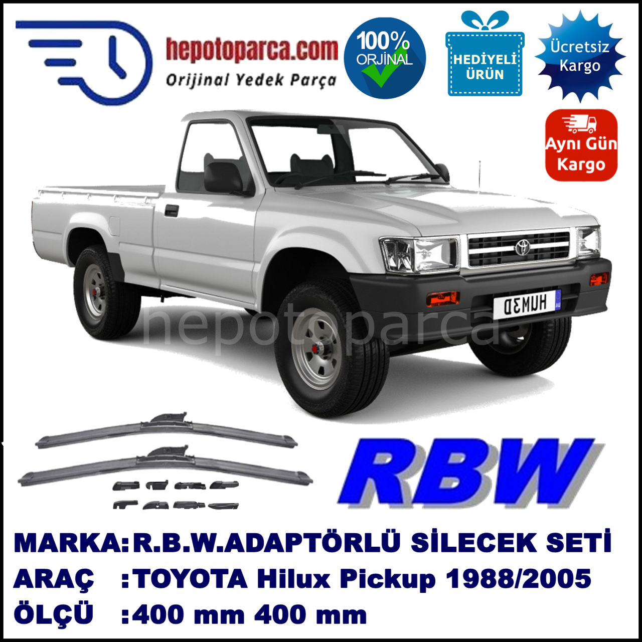 TOYOTA Hilux Pickup [N8; N8...13; N14...19] 08.1988-08.2005, 400 / 400 mm.  RBW  ADAPTÖRLÜ MUZ SİLECEK SETİ