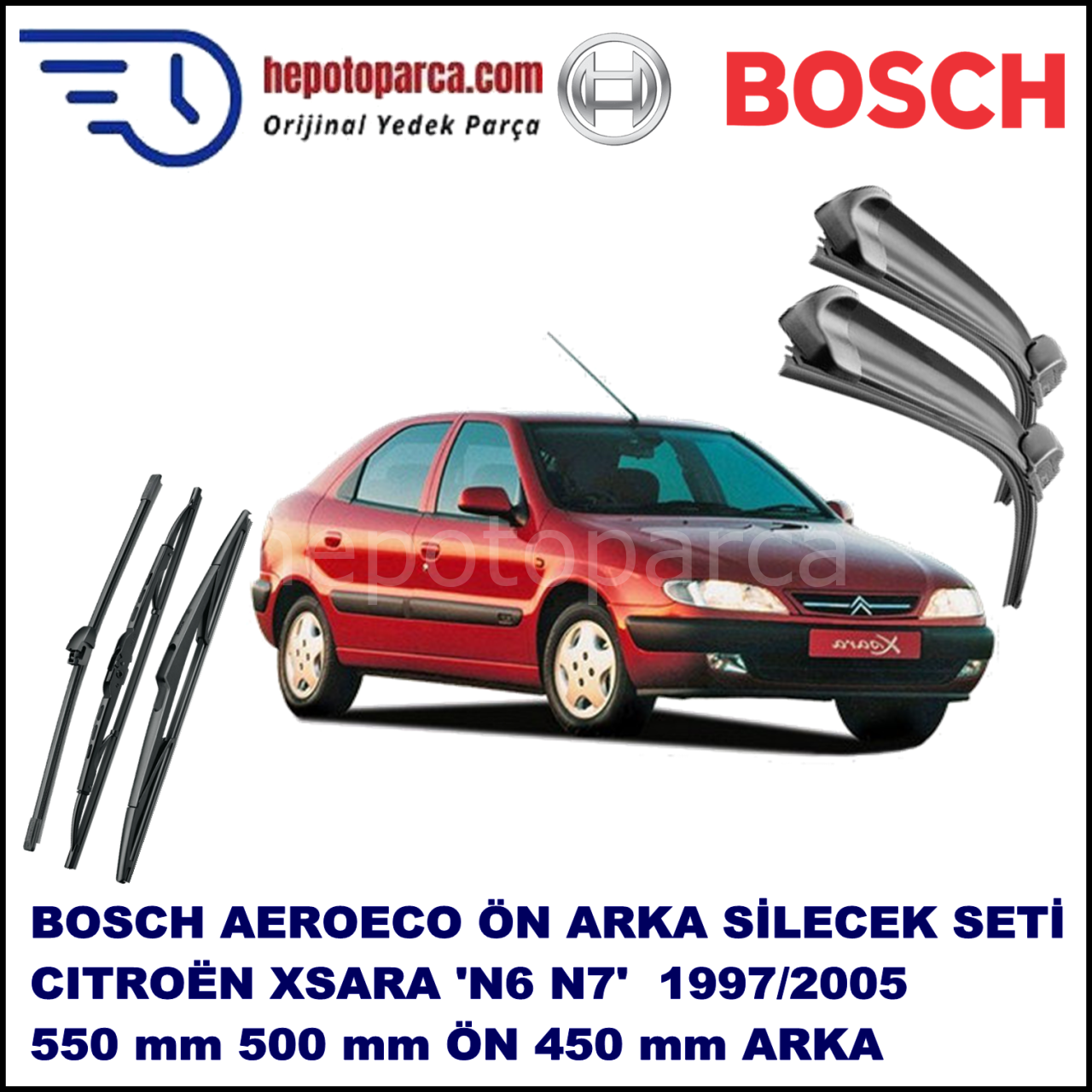 CITROEN Xsara [N6, N7] 07,1997-12,2005 Bosch Aeroeco Ön ve Arka Silecek Takımı