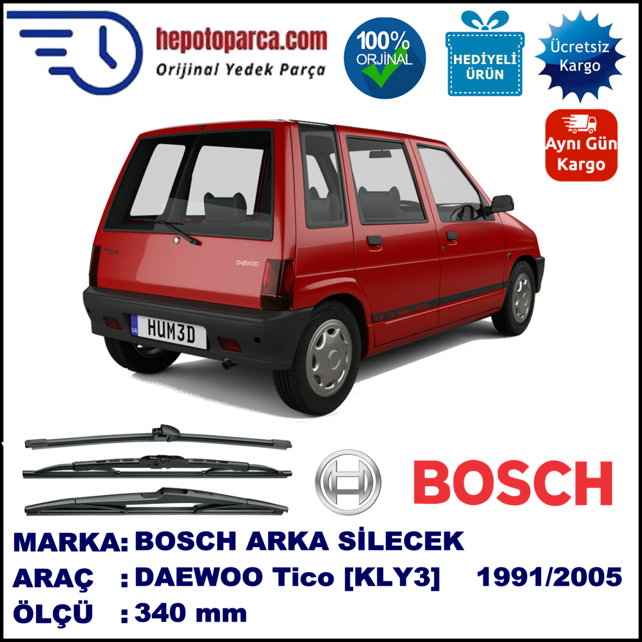 DAEWOO Tico [KLY3] 340 mm 06.1991-01.2005 BOSCH Arka Silecek