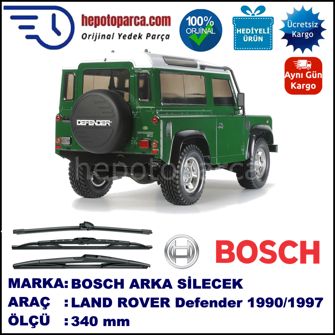 LAND ROVER  Defender 90  340 mm 08.1990-... BOSCH Arka Silecek