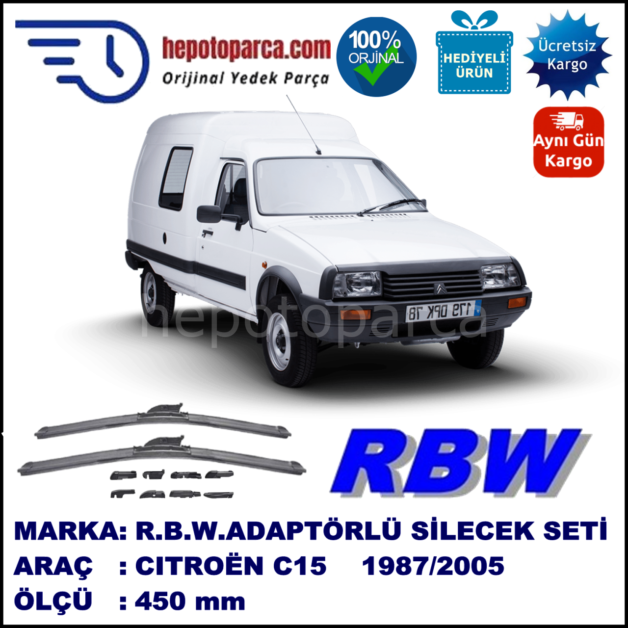 CITROEN C 15  07.1987-12.2005, 450 / - mm.  RBW  ADAPTÖRLÜ MUZ SİLECEK