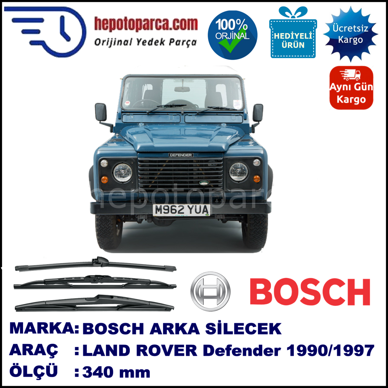 LAND ROVER  Defender 110  340 mm 08.1990-... BOSCH Arka Silecek