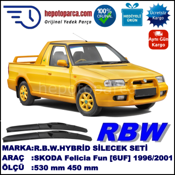 SKODA Felicia Fun [6UF] 08.96-03.01 530 / 450 mm. RBW Hybrid Silecek Seti. U Kanca Uyumlu Hibrit