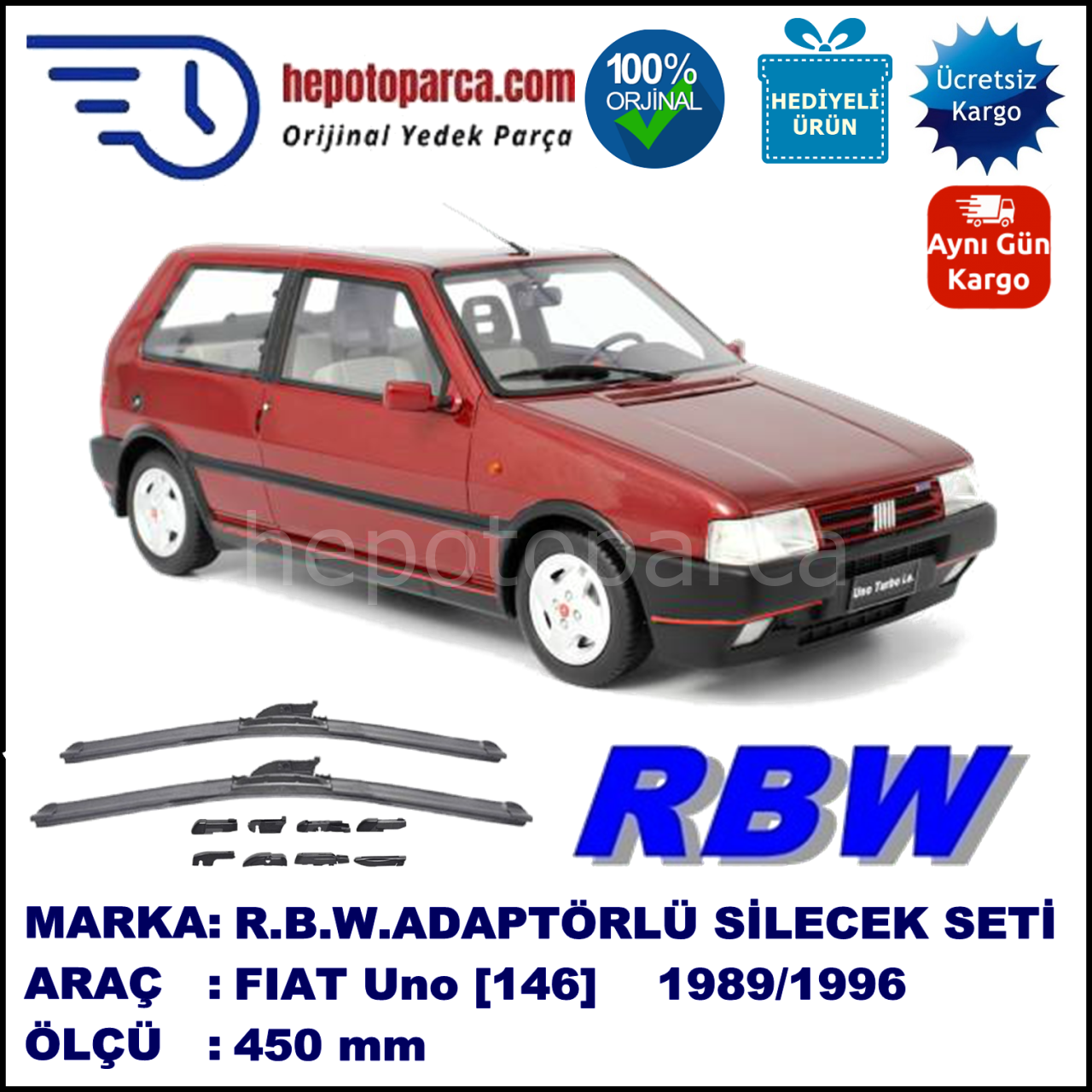 FIAT Uno [146..] 09.1989-03.1994, 450 / - mm.  RBW  ADAPTÖRLÜ MUZ SİLECEK