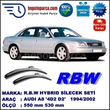 AUDI A8 [4D2; D2] 06.94-09.02 550 / 530 mm. RBW Hybrid Silecek Seti. U Kanca Uyumlu Hibrit