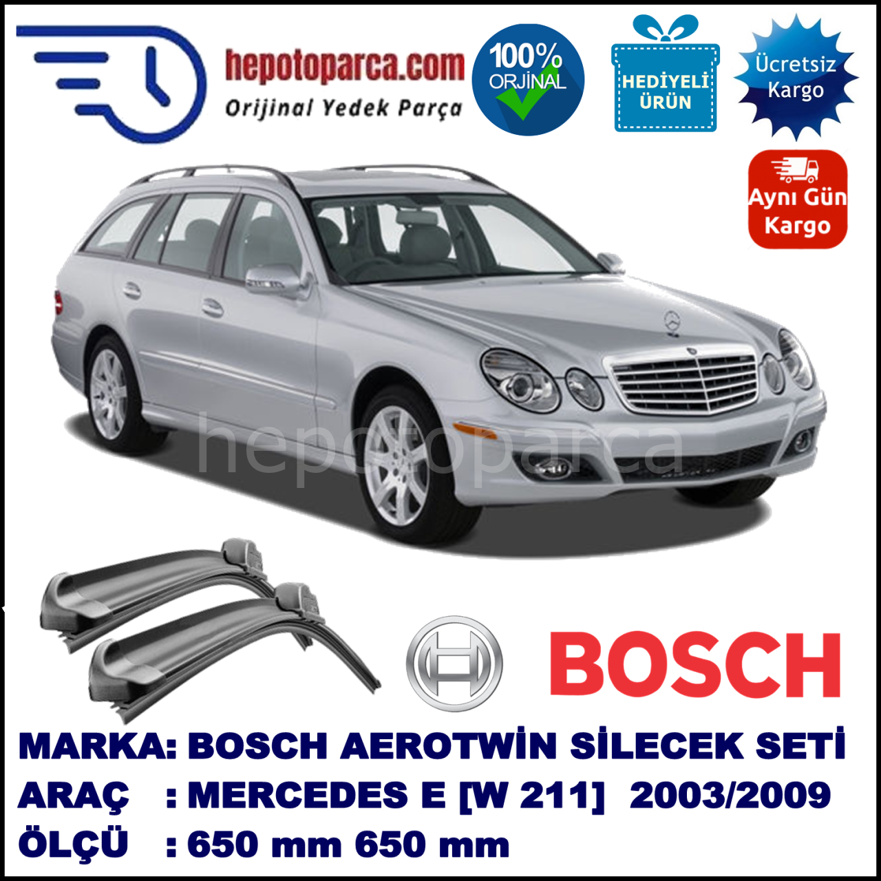 MERCEDES-BENZ Serie E (T-Modell) [211] 02.2003-08.2009 650/650 mm Bosch Aerotwin Araca Özel Silecek