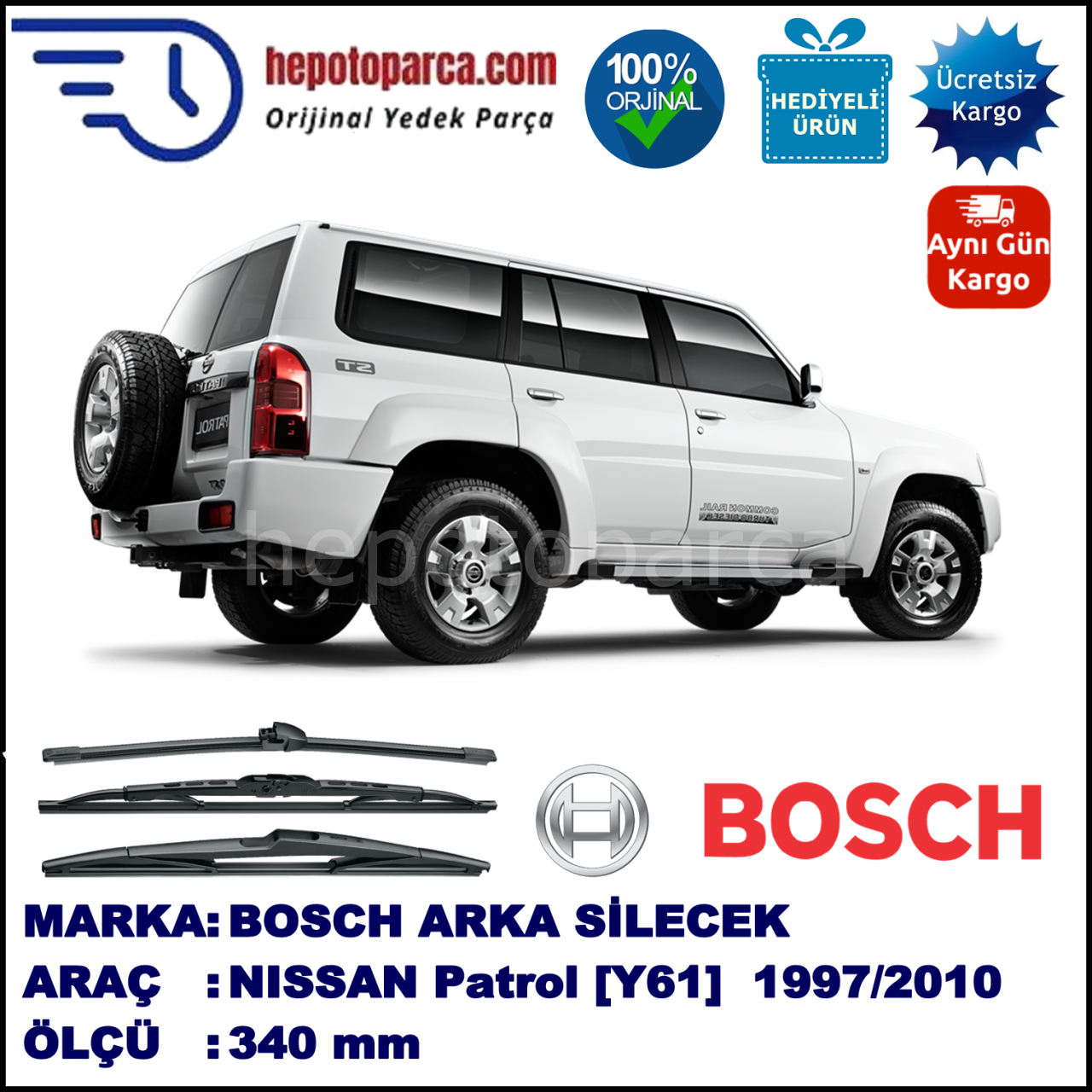 NISSAN Patrol GR [Y61] 340 mm 08.1997-03.2010 BOSCH Arka Silecek
