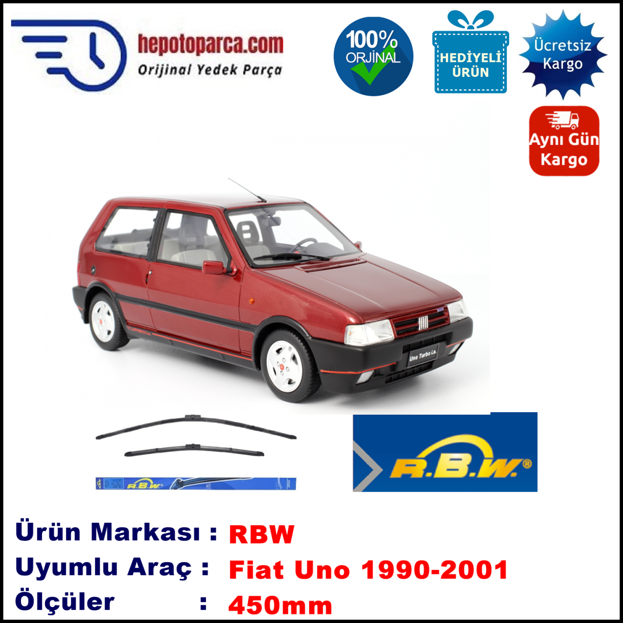 FIAT Uno Van [246..] 09.1989-03.1994, 450 / - mm.  RBW  ADAPTÖRLÜ MUZ SİLECEK