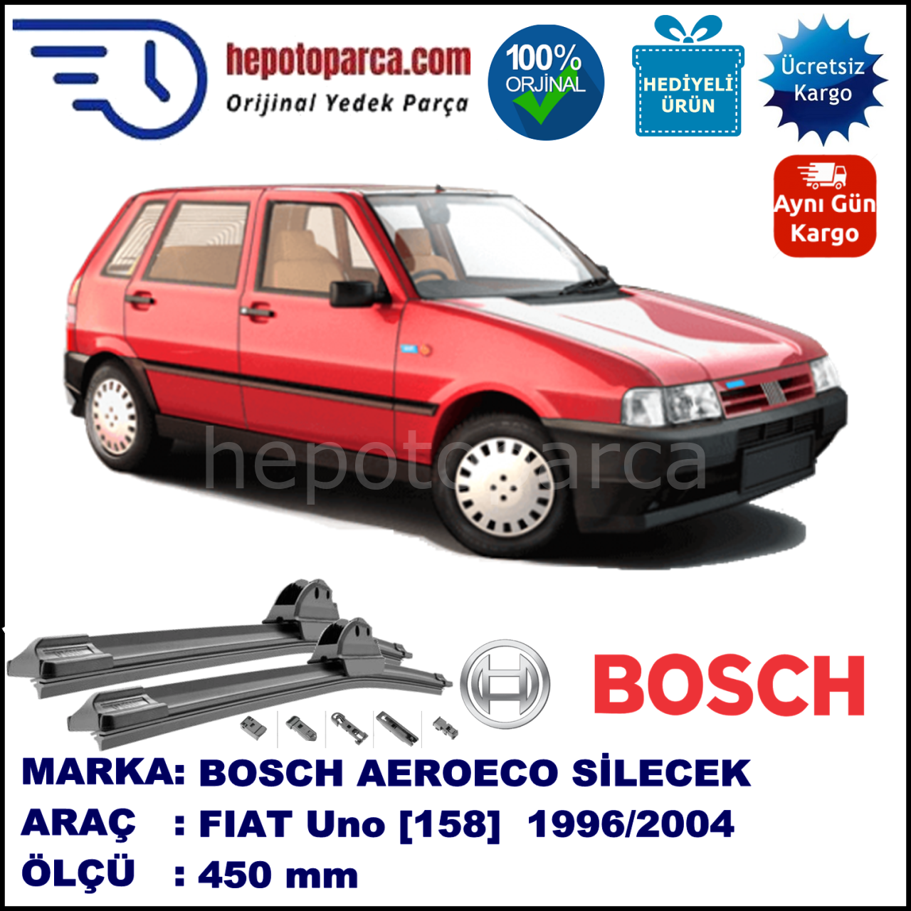 FIAT Uno [158..] 01.1996-..., 450 / - mm. BOSCH AEROECO Aparatlı Muz Silecek
