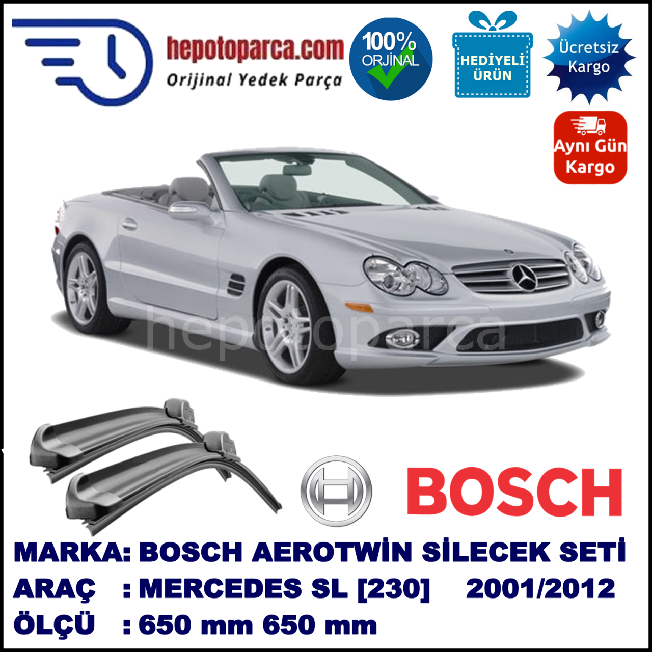 MERCEDES-BENZ Serie SL [230] 10.2001-11.2012 650/650 mm Bosch Aerotwin Araca Özel Silecek