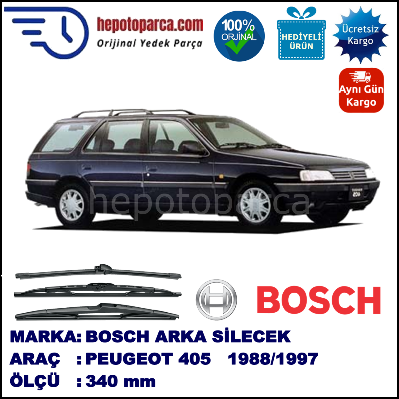 PEUGEOT 405 Break [4; 15] 340 mm 07.1988-04.1997 BOSCH Arka Silecek