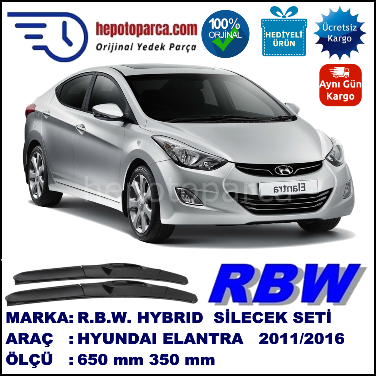 HYUNDAI ELANTRA  HYBRID SİLECEK TAKIMI RBW ARACA ÖZEL (2011-2016)