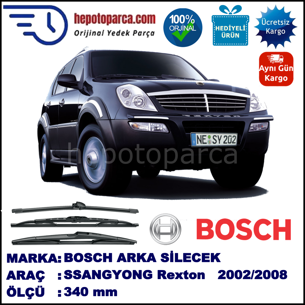 SSANGYONG Rexton  340 mm 05.2002-... BOSCH Arka Silecek