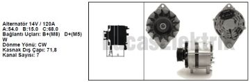61920554 ALTERNATÖR A125 14V 120A TÜMOSAN 7KANALLI 7153178