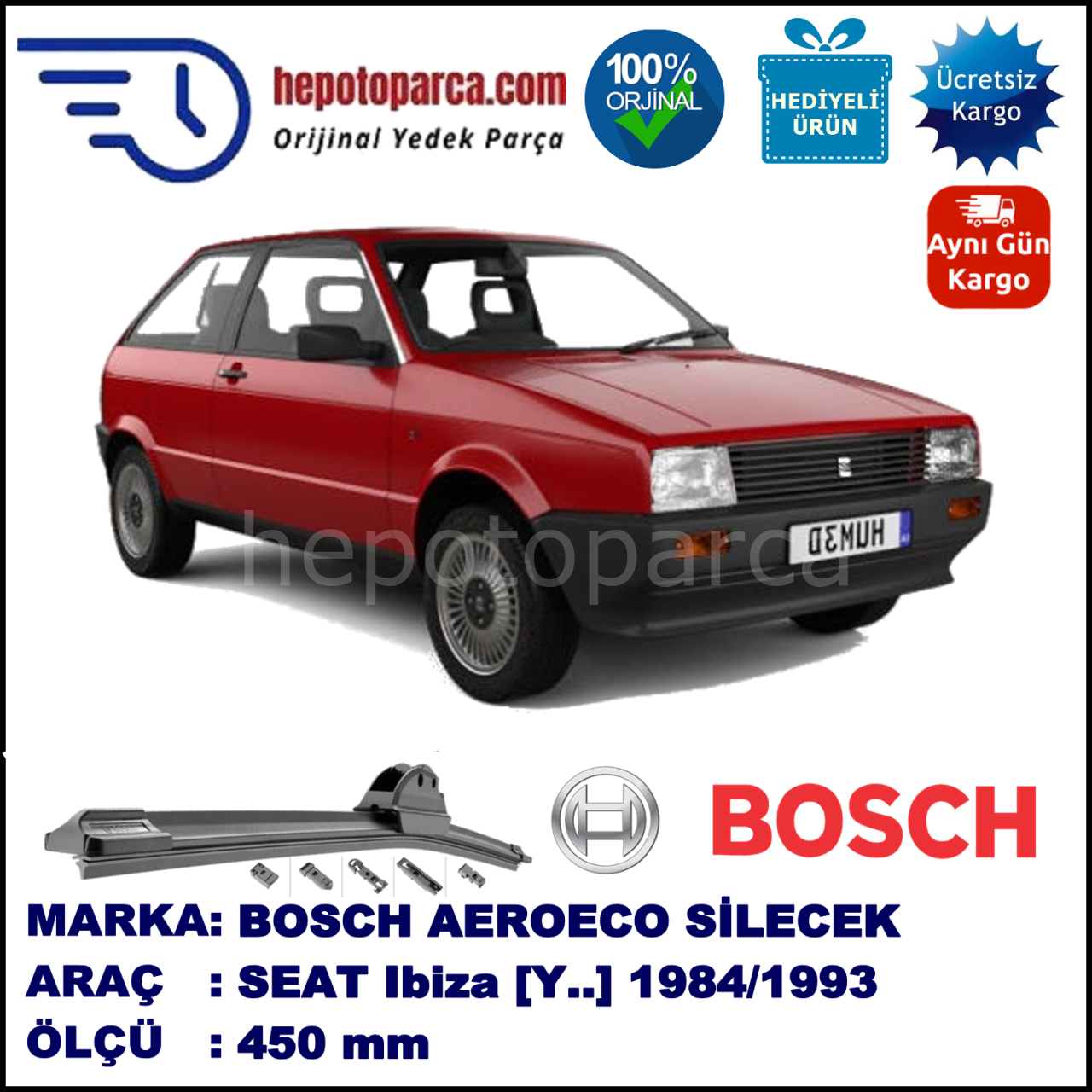 SEAT Ibiza [Y..] 06.1984-05.1993, 450 / - mm. BOSCH AEROECO Aparatlı Muz Silecek