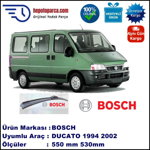 FIAT Ducato [230; 231; 232; 234] 03.1994-03.2002, 550 / 530 mm. BOSCH AEROECO Aparatlı Muz Silecek