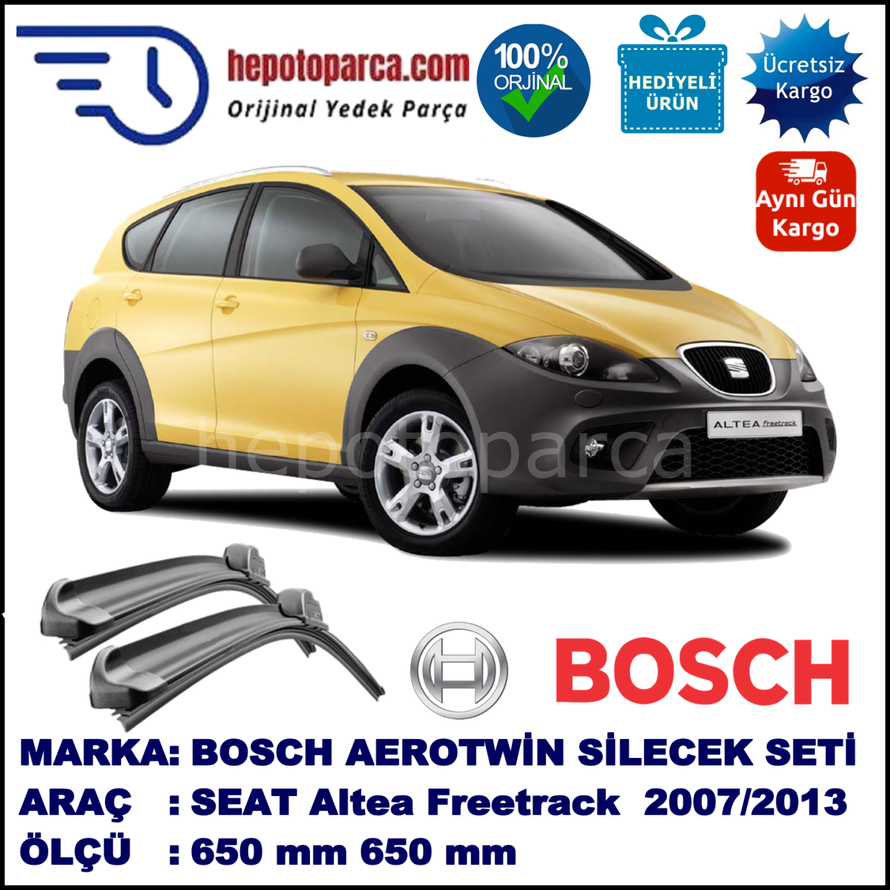 SEAT Altea Freetrack [5P5/5P8] 06.2007-... 650/650 mm Bosch Aerotwin Araca Özel Silecek