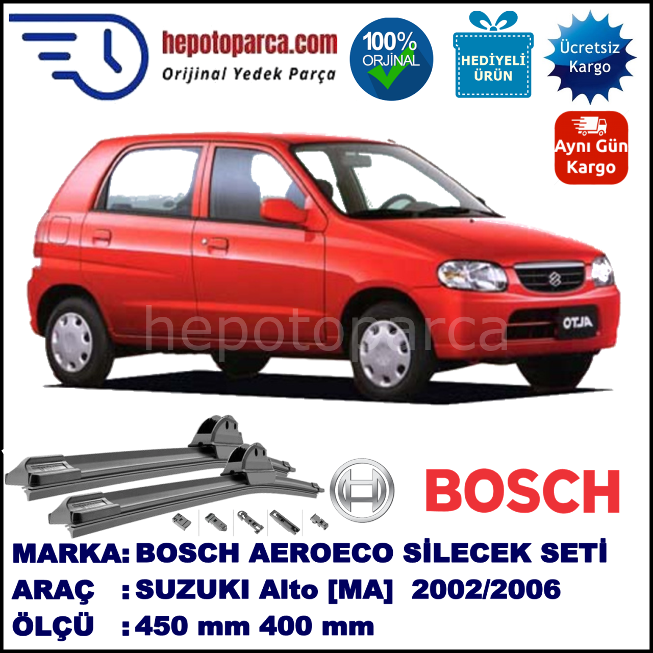 SUZUKI Alto [MA] 02.2002-12.2006, 450 / 400 mm. BOSCH AEROECO Aparatlı Muz Silecek