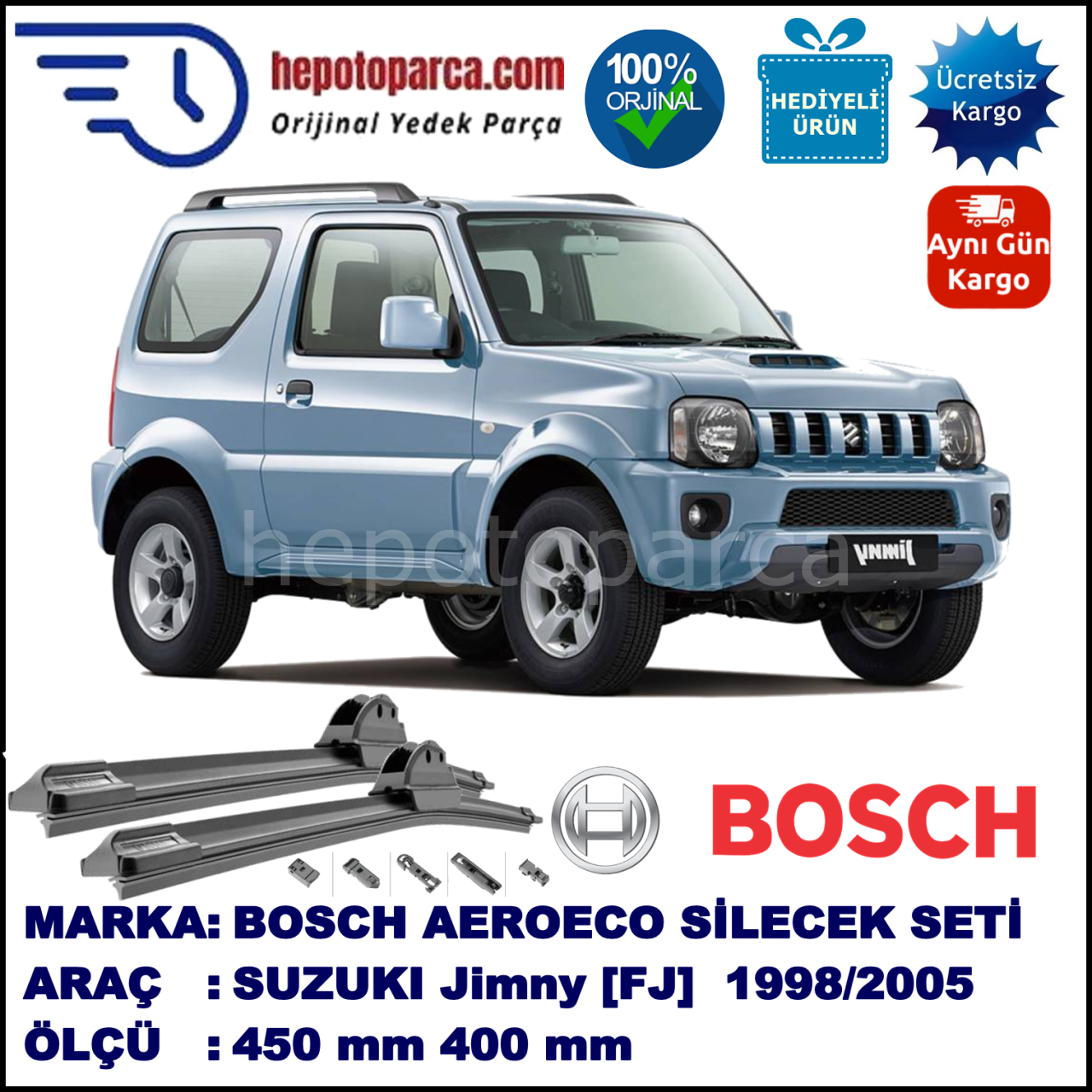 SUZUKI Jimny [FJ] 10.1998-..., 450 / 400 mm. BOSCH AEROECO Aparatlı Muz Silecek